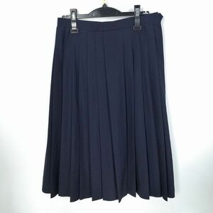 1円 スクールスカート 夏物 w69-丈70 紺 中学 高校 プリーツ 学生服 制服 女子 中古 HK7357