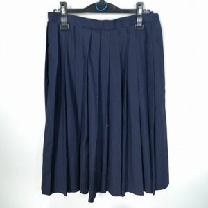 1円 スクールスカート 夏物 w69-丈62 紺 中学 高校 プリーツ 学生服 制服 女子 中古 HK7370