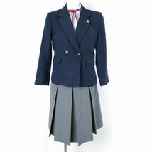 1円 ブレザー スカート 紐タイ 上下4点セット 冬物 女子 学生服 福岡八幡南高校 紺 制服 中古 ランクC NA4149_画像1