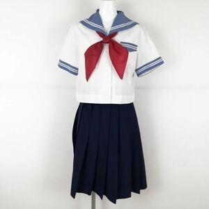 1円 セーラー服 スカート スカーフ 上下3点セット 大きいサイズ 夏物 白2本線 女子 学生服 中学 高校 白 制服 中古 ランクC NA4779