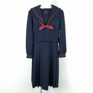 1円 セーラー服 ジャンパースカート 上下3点セット 指定 170A 大きいサイズ トンボ 冬物 赤3本線 緑丘中学 紺 中古 ランクC NA4257