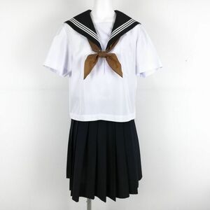 1 jpy sailor suit skirt scarf top and bottom 3 point set large size summer thing white 3ps.@ line woman school uniform middle . high school white uniform used rank C NA3450
