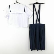 1円 セーラー服 スカート 上下3点セット トンボ 大きいサイズ 夏物 青1本線 女子 学生服 鹿児島東谷山中学 白 中古 ランクC NA4142_画像2