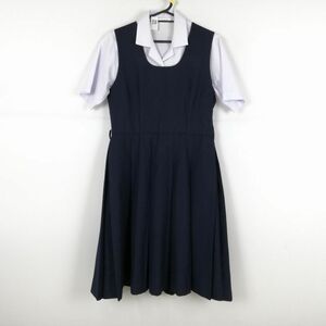 1円 ジャンパースカート バスト96 ウエスト80 夏物 女子 学生服 中学 高校 紺 制服 中古 ランク:B EY4727