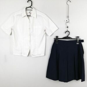 1円 ブラウス スカート 上下2点セット 大きいサイズ 夏物 女子 学生服 中学 高校 白 制服 中古 ランク:C EY7779