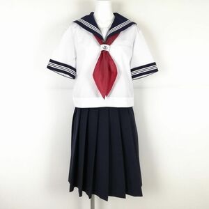 1円 セーラー服 スカート スカーフ 上下3点セット 175A 夏物 白3本線 女子 学生服 中学 高校 白 制服 中古 ランクB NA4431