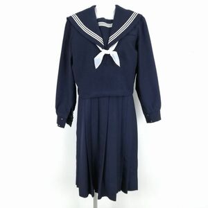 1円 セーラー服 ジャンパースカート スカーフ 上下3点セット 冬物 白3本線 女子 学生服 中学 高校 紺 制服 中古 ランクC NA3846