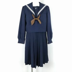 1円 セーラー服 ジャンパースカート スカーフ 上下3点セット 大きいサイズ 冬物 白3本線 女子 学生服 福岡古賀中学 紺 中古 ランクC NA4184