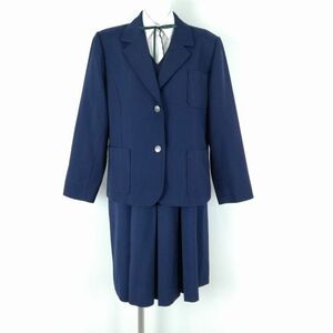 1円 ブレザー ジャンパースカート 紐タイ 上下4点セット 指定 大きいサイズ 冬物 女子 学生服 神奈川横内中学 紺 制服 中古 ランクC NA4828