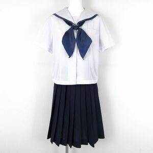 1 jpy sailor suit skirt scarf top and bottom 3 point set large size summer thing blue 1 pcs line woman school uniform middle . high school white uniform used rank C NA4054