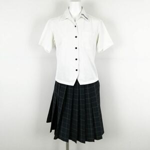 1円 ブラウス チェックスカート 上下2点セット カンコー 夏物 女子 学生服 中学 高校 白 制服 中古 ランクB NA3316