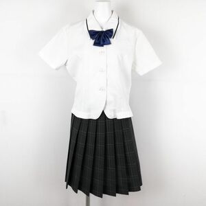 1円 ブラウス スカート リボン 上下3点セット L トンボ 夏物 女子 学生服 中学 高校 白 制服 中古 ランクC NA4251