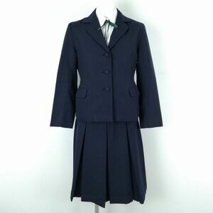 1円 ブレザー スカート 紐タイ 上下4点セット L 冬物 女子 学生服 中学 高校 紺 制服 中古 ランクC NA3533