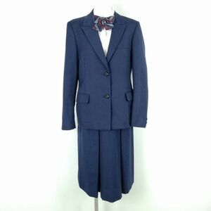 1円 ブレザー スカート リボン 上下4点セット 冬物 女子 学生服 中学 高校 紺 制服 中古 ランクC NA3692