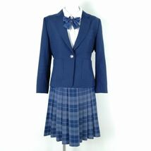 1円 ブレザー チェックスカート リボン 上下4点セット 指定 M トンボ 冬物 女子 学生服 神奈川秦野曽屋高校 花紺 制服 中古 ランクC NA4720_画像1