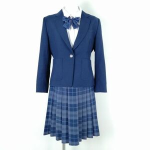 1円 ブレザー チェックスカート リボン 上下4点セット 指定 M トンボ 冬物 女子 学生服 神奈川秦野曽屋高校 花紺 制服 中古 ランクC NA4720