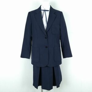 1円 ブレザー スカート 紐タイ 上下4点セット 170A 大きいサイズ 冬物 女子 学生服 中学 高校 紺 制服 中古 ランクC NA3534