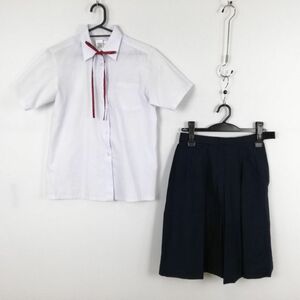 1円 ブラウス スカート 紐タイ 上下3点セット 160 カンコー 夏物 女子 学生服 中学 高校 白 制服 中古 ランク:C EY7794