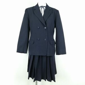 1円 ブレザー スカート 紐タイ 上下4点セット 170ASA 冬物 女子 学生服 中学 高校 紺 制服 中古 ランクC NA3892