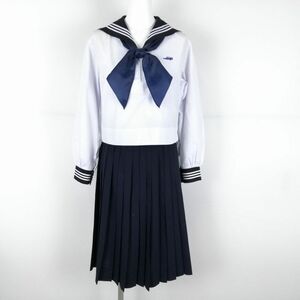 1円 セーラー服 スカート スカーフ 上下3点セット 大きいサイズ 中間服 白3本線 女子 学生服 広島皆実高校 白 制服 中古 ランクC NA3173