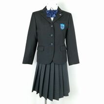 1円 ブレザー チェックスカート リボン 上下4点セット 150A 冬物 女子 学生服 神奈川太洋中学 グレー 制服 中古 ランクC NA4724_画像1