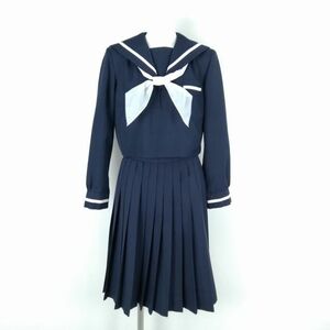 1円 セーラー服 スカート スカーフ 上下3点セット 大きいサイズ 冬物 白1本線 女子 学生服 中学 高校 紺 制服 中古 ランクB NA3940