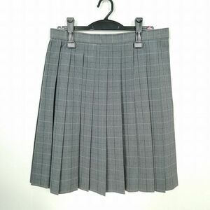 1円 スクールスカート 大きいサイズ 夏物 w72-丈56 チェック 中学 高校 プリーツ 学生服 制服 女子 中古 IN6399