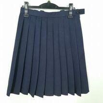 1円 スクールスカート 冬物 w69-丈55 紺 中学 高校 プリーツ 学生服 制服 女子 中古 IN6324_画像1