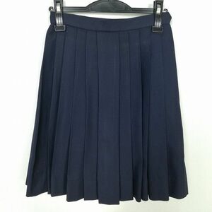 1円 スクールスカート 冬物 w66-丈50 紺 中学 高校 プリーツ 学生服 制服 女子 中古 IN6305