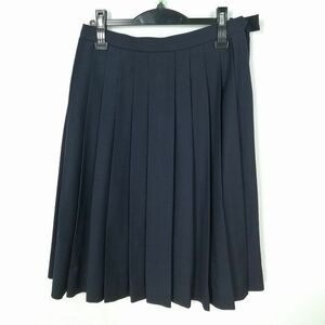 1円 スクールスカート 冬物 w66-丈65 紺 中学 高校 プリーツ 学生服 制服 女子 中古 IN6367