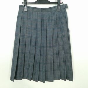 1円 スクールスカート 大きいサイズ 冬物 w72-丈63 チェック 中学 高校 プリーツ 学生服 制服 女子 中古 IN6524