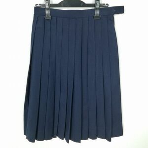 1円 スクールスカート 冬物 w63-丈63 紺 中学 高校 プリーツ 学生服 制服 女子 中古 IN6379