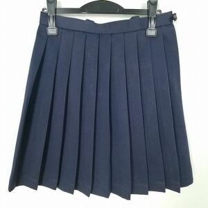 1円 スクールスカート 冬物 w69-丈50 紺 中学 高校 プリーツ 学生服 制服 女子 中古 IN6325