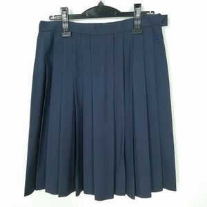 1円 スクールスカート 大きいサイズ 冬物 w72-丈58 紺 中学 高校 プリーツ 学生服 制服 女子 中古 IN6331