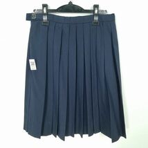 1円 スクールスカート 大きいサイズ 冬物 w72-丈58 紺 中学 高校 プリーツ 学生服 制服 女子 中古 IN6331_画像2