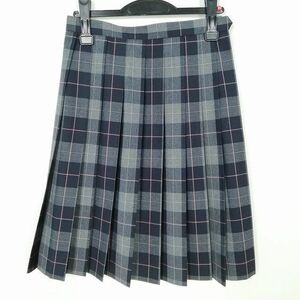 1円 スクールスカート 夏物 w63-丈56 チェック 中学 高校 プリーツ 学生服 制服 女子 中古 IN6527