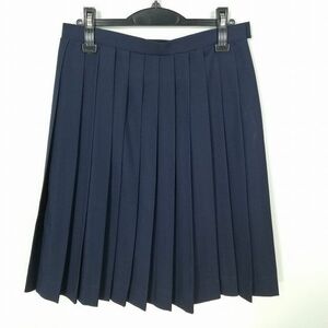 1円 スクールスカート 大きいサイズ 冬物 w72-丈60 紺 中学 高校 プリーツ 学生服 制服 女子 中古 IN6376