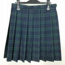 1円 スクールスカート 大きいサイズ 冬物 w75-丈52 チェック 中学 高校 プリーツ 学生服 制服 女子 中古 IN6285_画像1