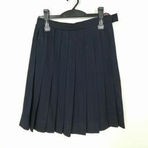 1円 スクールスカート 冬物 w63-丈54 紺 中学 高校 プリーツ 学生服 制服 女子 中古 IN6388_画像1