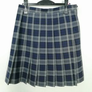 1円 スクールスカート 大きいサイズ 冬物 w72-丈54 チェック 埼玉大幡中学 プリーツ 学生服 制服 女子 中古 IN6505