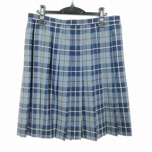 1円 スクールスカート 大きいサイズ 夏物 w78-丈57 チェック 中学 高校 プリーツ 学生服 制服 女子 中古 IN6543