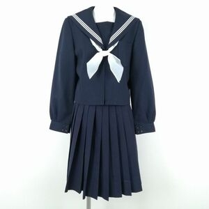 1 jpy sailor suit skirt scarf top and bottom 3 point set 165A ELLE winter thing white 3ps.@ line woman school uniform middle . high school navy blue uniform used rank C NA3954
