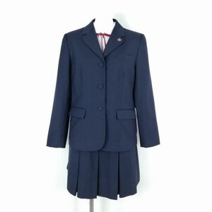 1円 ブレザー ミニスカート 紐タイ 上下4点セット 165A トンボ 冬物 女子 学生服 中学 高校 紺 制服 中古 ランクB NA3918