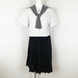 1円 セーラー服 スカート 上下2点セット 中間服 白3本線 女子 学生服 中学 高校 白 制服 中古 ランクC NA3507