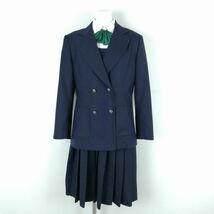 1円 ブレザー ジャンパースカート リボン 上下4点セット 冬物 女子 学生服 中学 高校 紺 制服 中古 ランクB NA3909_画像1