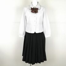 1円 ブラウス スカート リボン 上下3点セット S 中間服 女子 学生服 中学 高校 白 制服 中古 ランクC NA3627_画像1