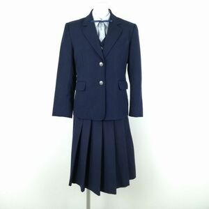 1円 ブレザー ベスト スカート 紐タイ 上下5点セット 冬物 女子 学生服 中学 高校 紺 制服 中古 ランクC NA3896