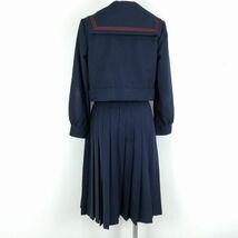 1円 セーラー服 スカート スカーフ 上下3点セット 155A トンボ 冬物 赤3本線 女子 学生服 中学 高校 紺 制服 中古 ランクC NA4162_画像2