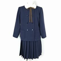 1円 イートン スカート 紐タイ 上下4点セット 155A 冬物 女子 学生服 中学 高校 紺 制服 中古 ランクC NA4018_画像1