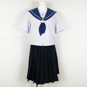 1円 セーラー服 スカート 上下2点セット 大きいサイズ カンコー 夏物 白1本線 女子 学生服 鹿児島谷山中学 白 制服 中古 ランクC NA4361